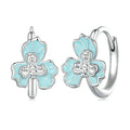 Blue Enamel Iris Ear Buckles Flower Hoop Earrings